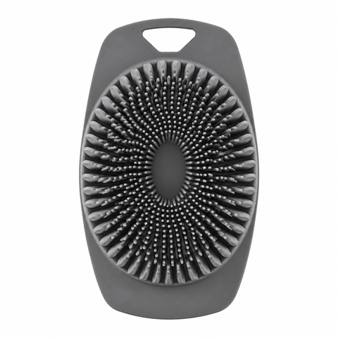 Gray silicone body scrubber, front view