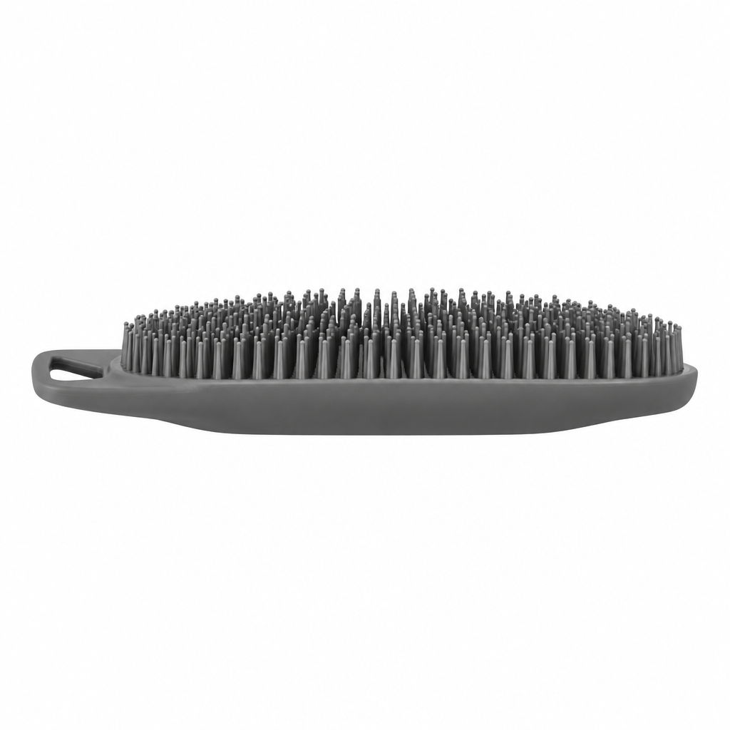 Gray silicone body scrubber, side profile