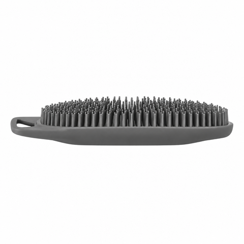 Gray silicone body scrubber, side profile