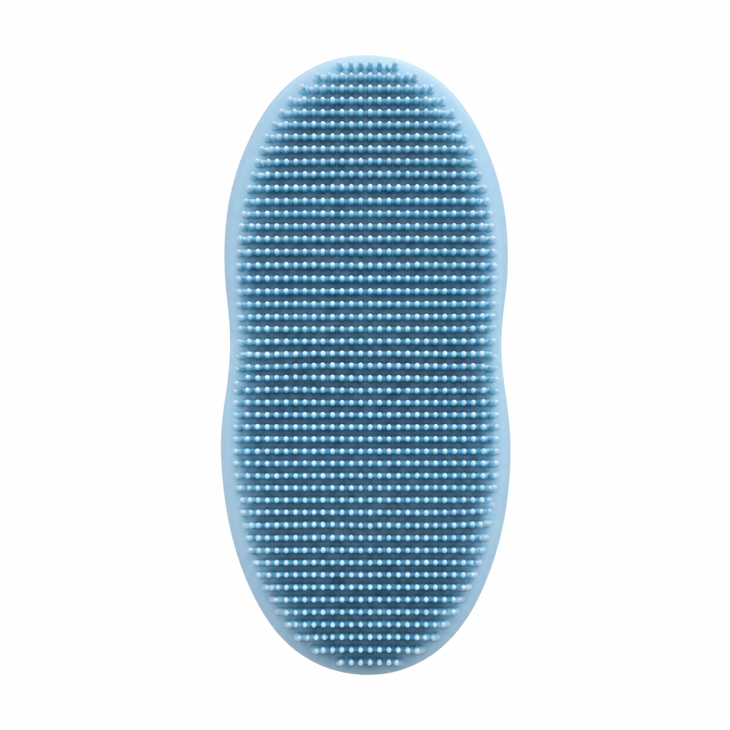 Light blue silicone facial cleansing brush, front view
